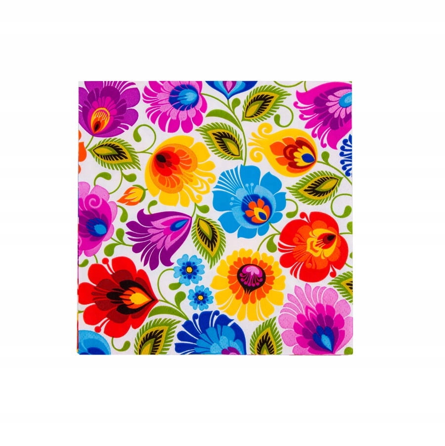 SERWETKI PAPIEROWE FOLK - WZORY ŁOWICKIE - BIAŁE