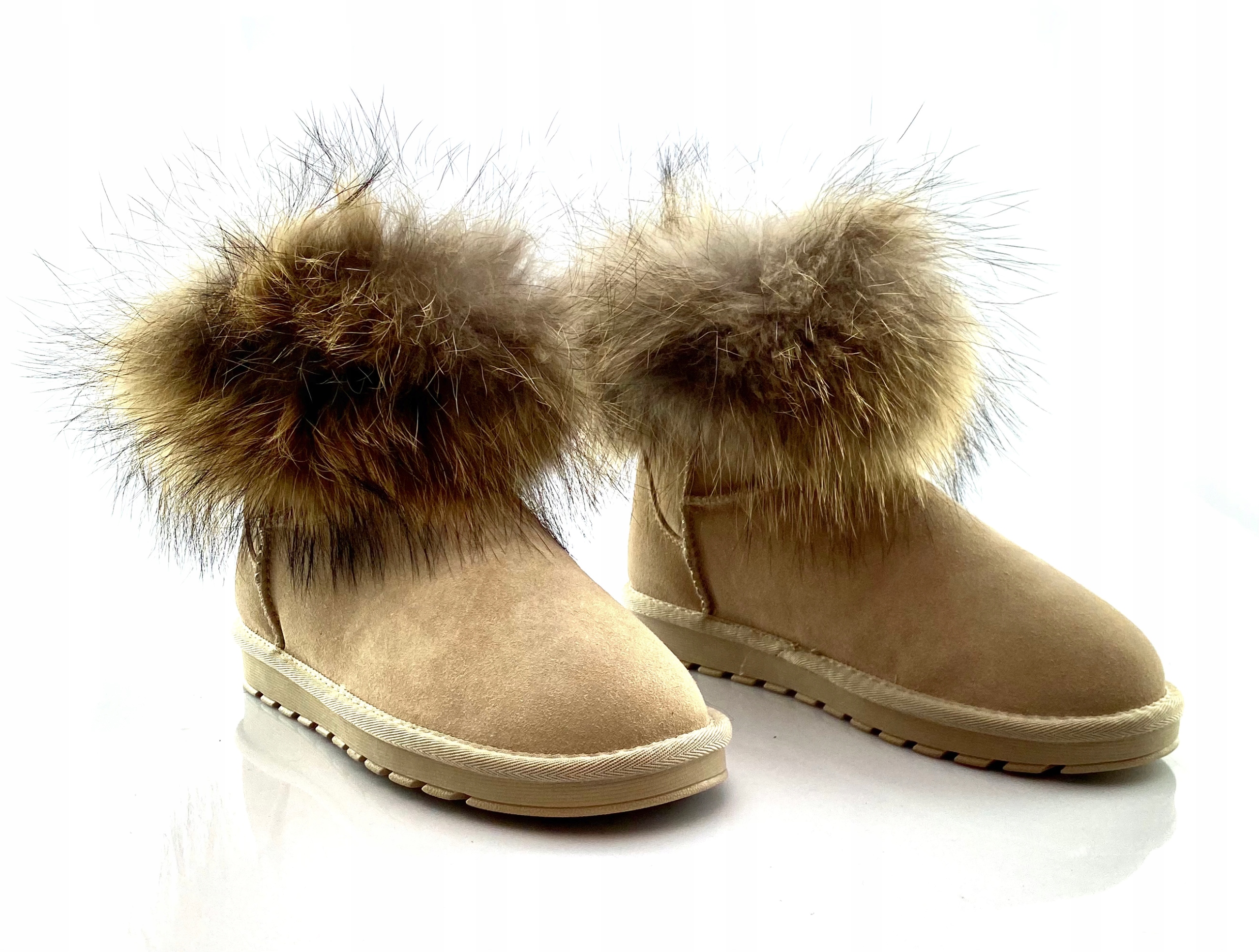 W5820 BEIGE SKÓRA NATURALNA, FUTRO Z JENOTA