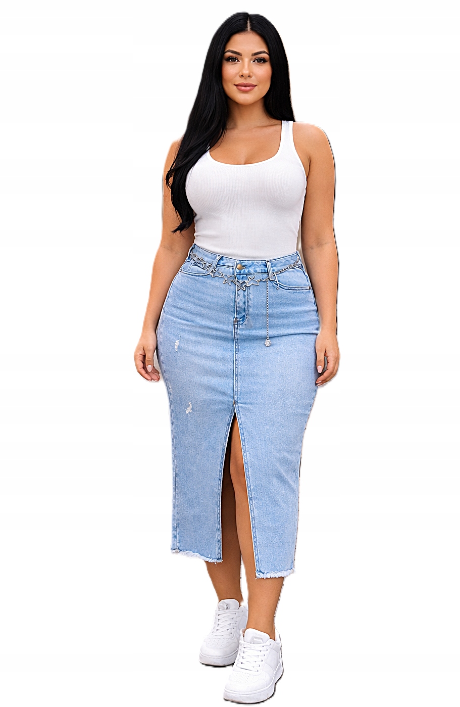 sukně dlouhá classic rovná M.Sara s rozparkem, velké velikosti 35