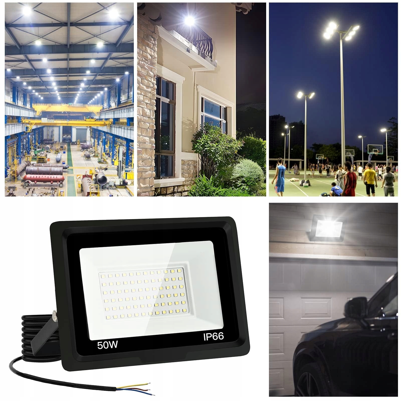 Naświetlacz LED 50W 5000lm 6000K IP66 Zimna Biel Garaż Ogród JEFEDANA — miniatura 7