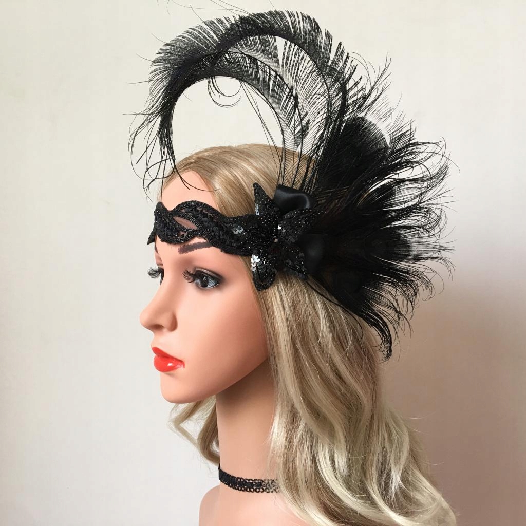 2X Opaska z pawim piórem, lata 20. XX wieku Model Fascynator Opaska do włosów dla dziewczyn na