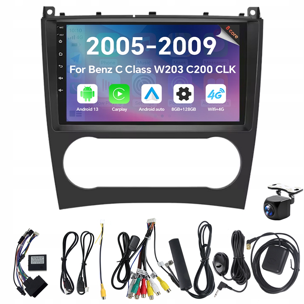 Autorádio Eunavi 2Din s Androidem pro Benz třídy C W203 C200 CLKW209 2005-2009