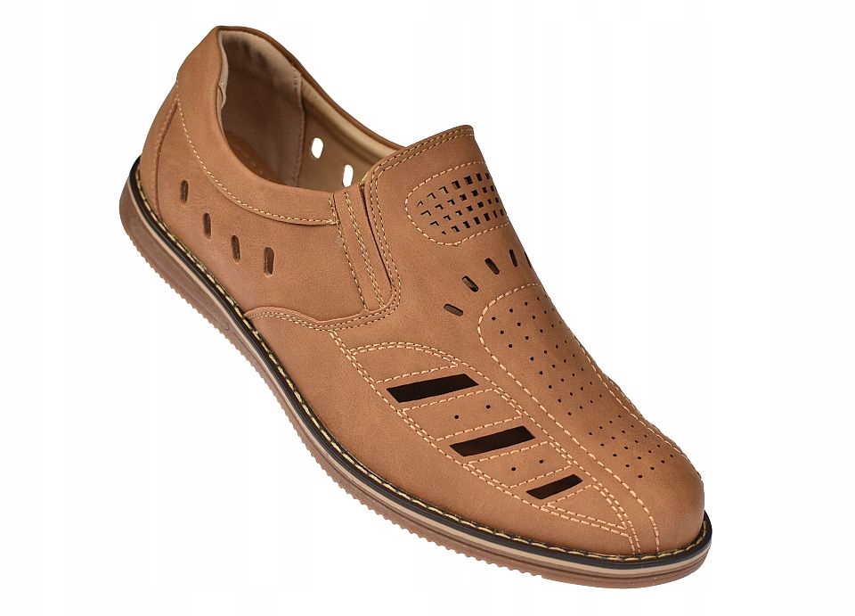 Mokasíny pánské letní ažurové polobotky s vyřezanými sandály P-7011 cam vel 46