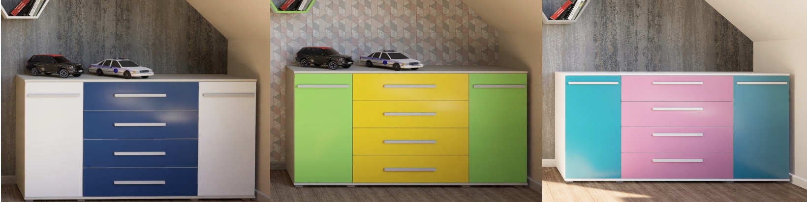 NOWOŚĆ KOMODA JIM 160x89 SZARO/ŻÓŁTA Z SZUFLADAMI Szerokość mebla 160 cm