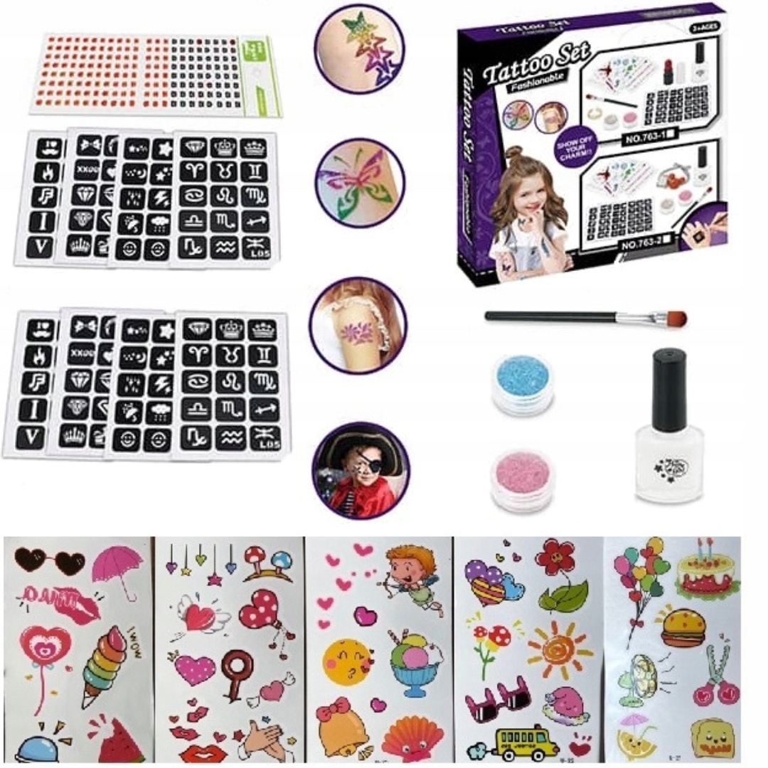 

Zestaw Do Robienia Tatuaży Brokat I Naklejane 2W1