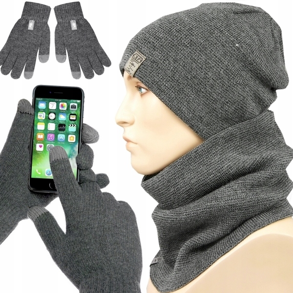 MĘSKI KOMPLET CZAPKA + KOMIN + RĘKAWICZKI zimowy