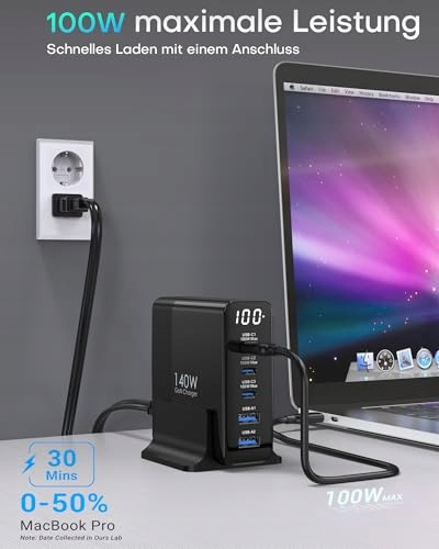 Topadre Ładowarka USB C 140 W, 5-portowa GaN USB C — miniatura 4