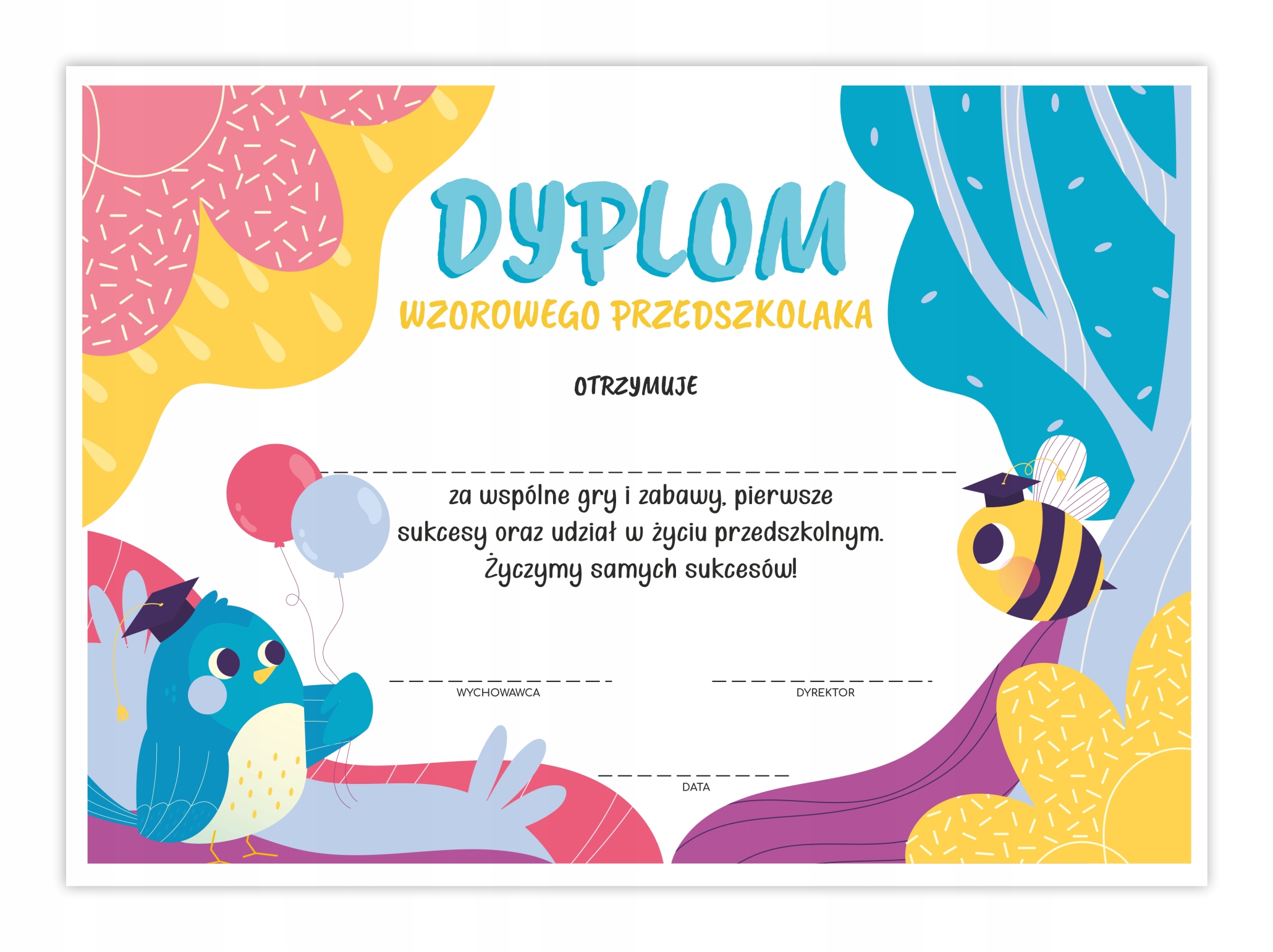 

Dyplom Wzorowego Przedszkolaka Ptaszek A4