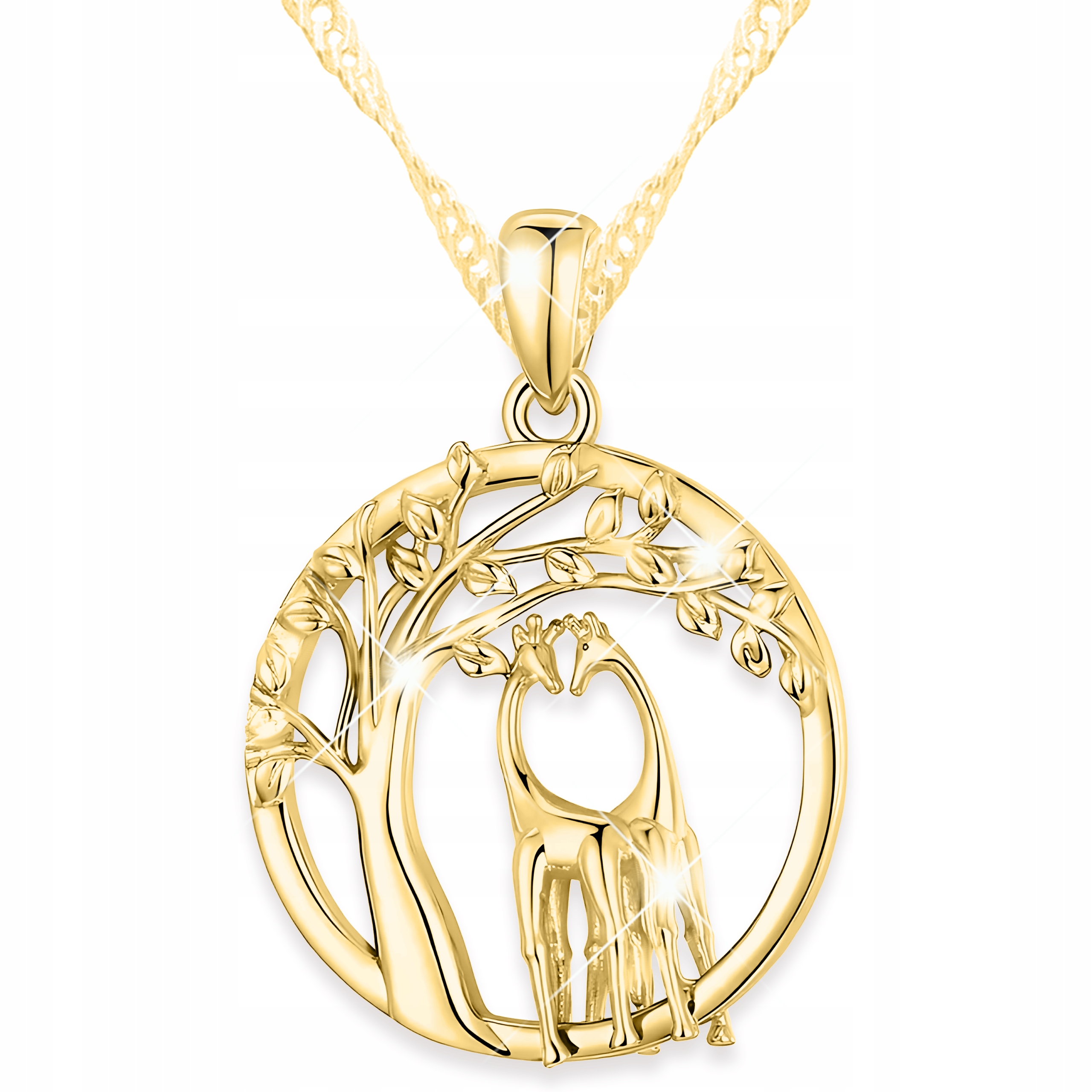 Zlatý náhrdelník Kolečko Dvě žirafy Strom Afrika Pár Stříbro 925