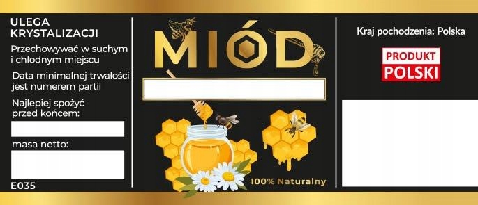 

Etykiety na miód uniwersalne czarne 100 szt