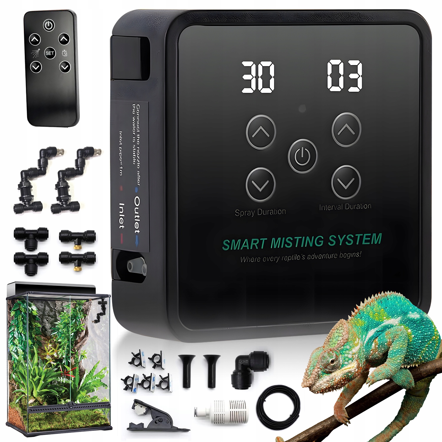 Zvlhčovač Vzduchu Pro Plazy 2 Trysky 360° S Časovačem Pro Plazy A Obojživelníky