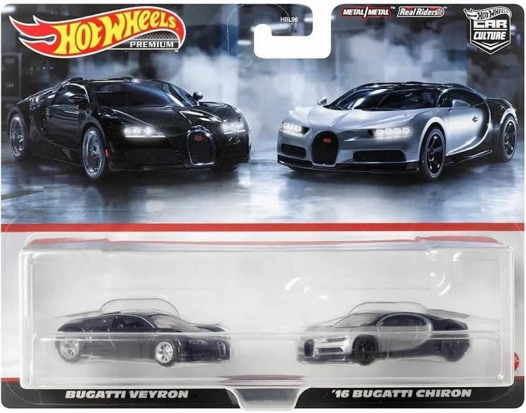 Hot Wheels Premium Bugatti Veyron & '16 Bugatti Chiron 2-pak