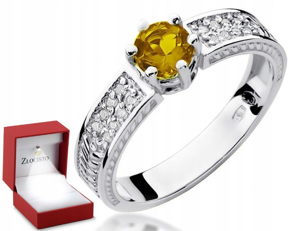 Bílé Zlato Prstýnek Citronový Briliant 585 Gravírování