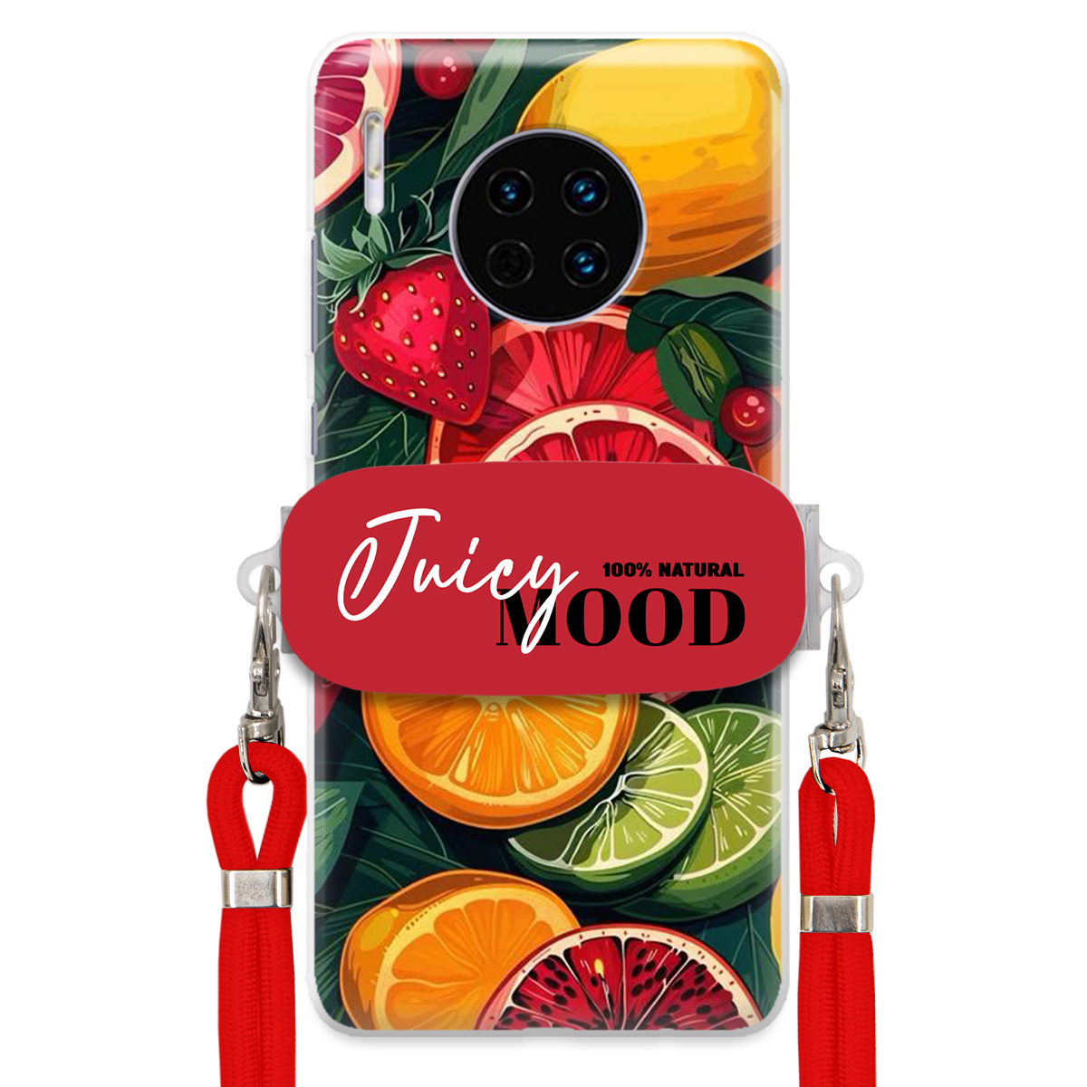 Puzdro pre Huawei Mate 30 Červené Crossbody vodítko držiak Juice Mood Ovocie