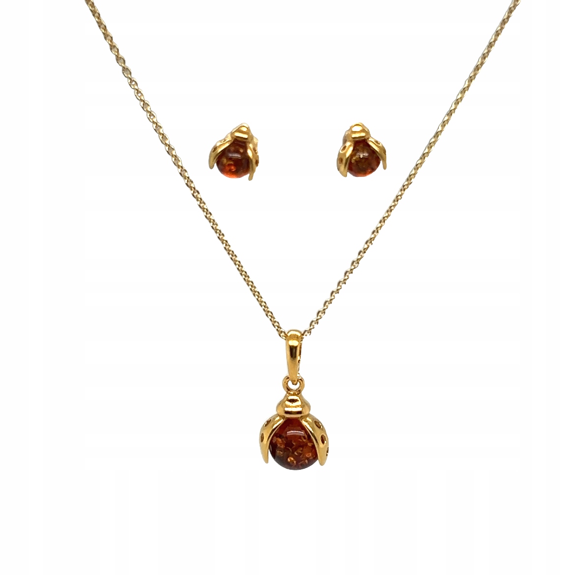 Sada přívěsek a náušnice berušky stříbro pozlacené s jantarem Film
