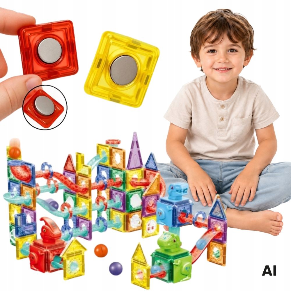 Klocki Magnetyczne Konstrukcyjne 3D Zestaw Edukacyjny Tor Kulkowy Woopie
