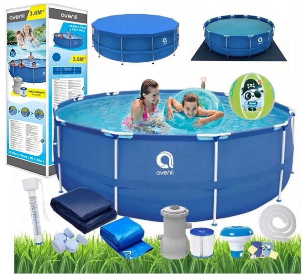 Basen Ogrodowy Stelażowy 366x76cm 22W1 Zestaw Pompa Mata Chlor Akcesoria