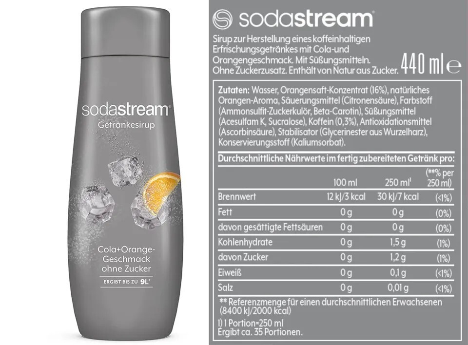 SYROP SODASTREAM COLA+ORANGE ZERO CUKRU Z NIEMIEC