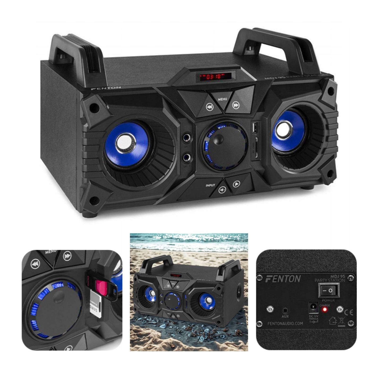 Boombox Głośnik bluetooth Sd Usb Aux akumulator