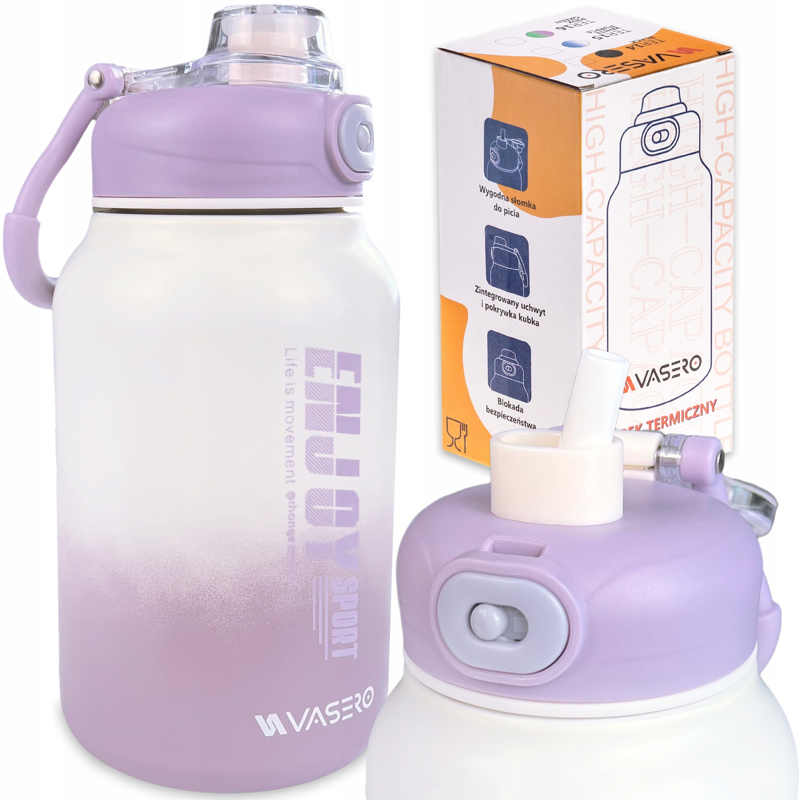 Kubek Termiczny Bidon Termos Próżniowy 800ml Blokada Uchwyt Ustnik Słomka