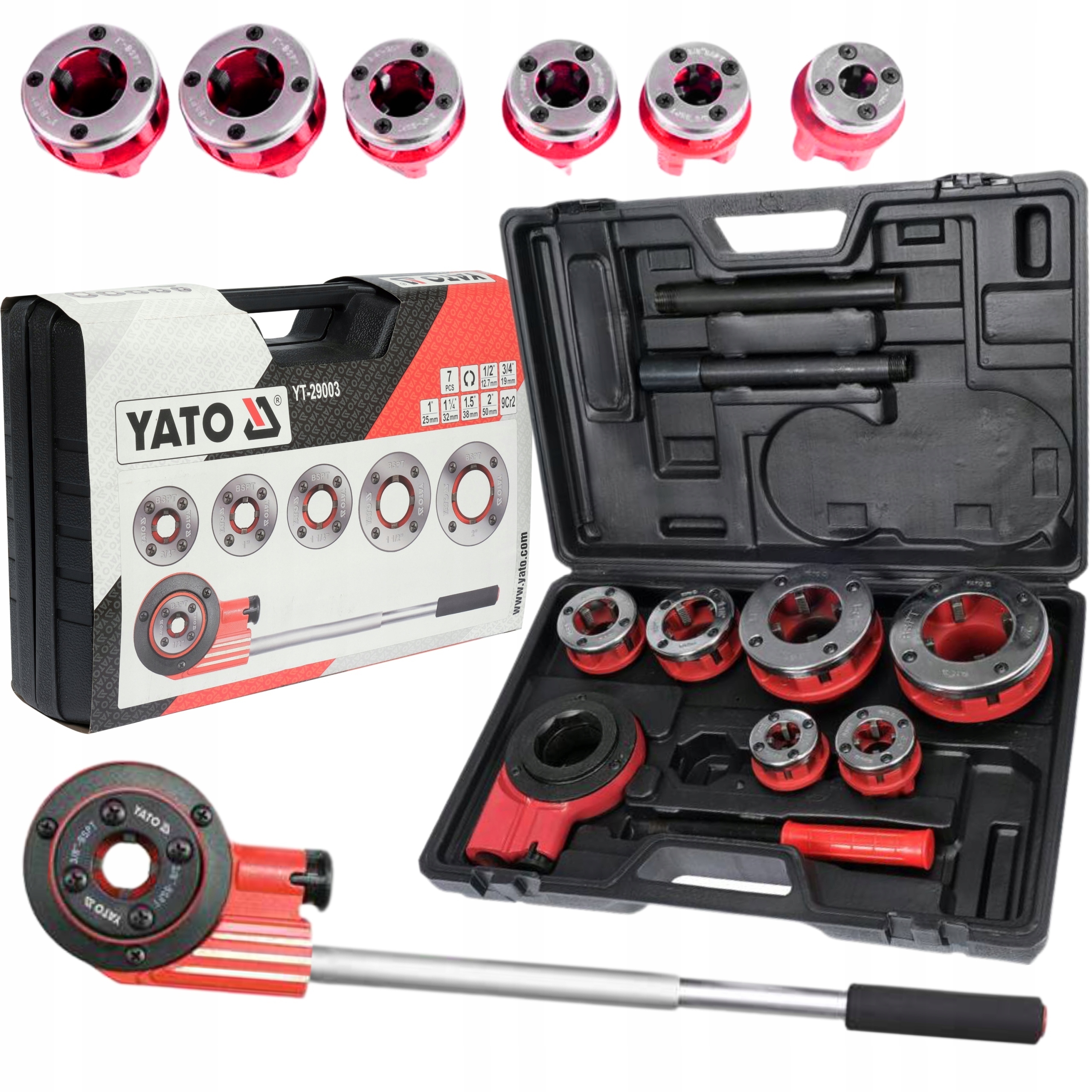 YATO GWINTOWNICA RĘCZNA DO RUR STALOWA 6WYMIENNYCH GŁOWIC NARZYNEK YT-29003 Kod producenta YT-29003