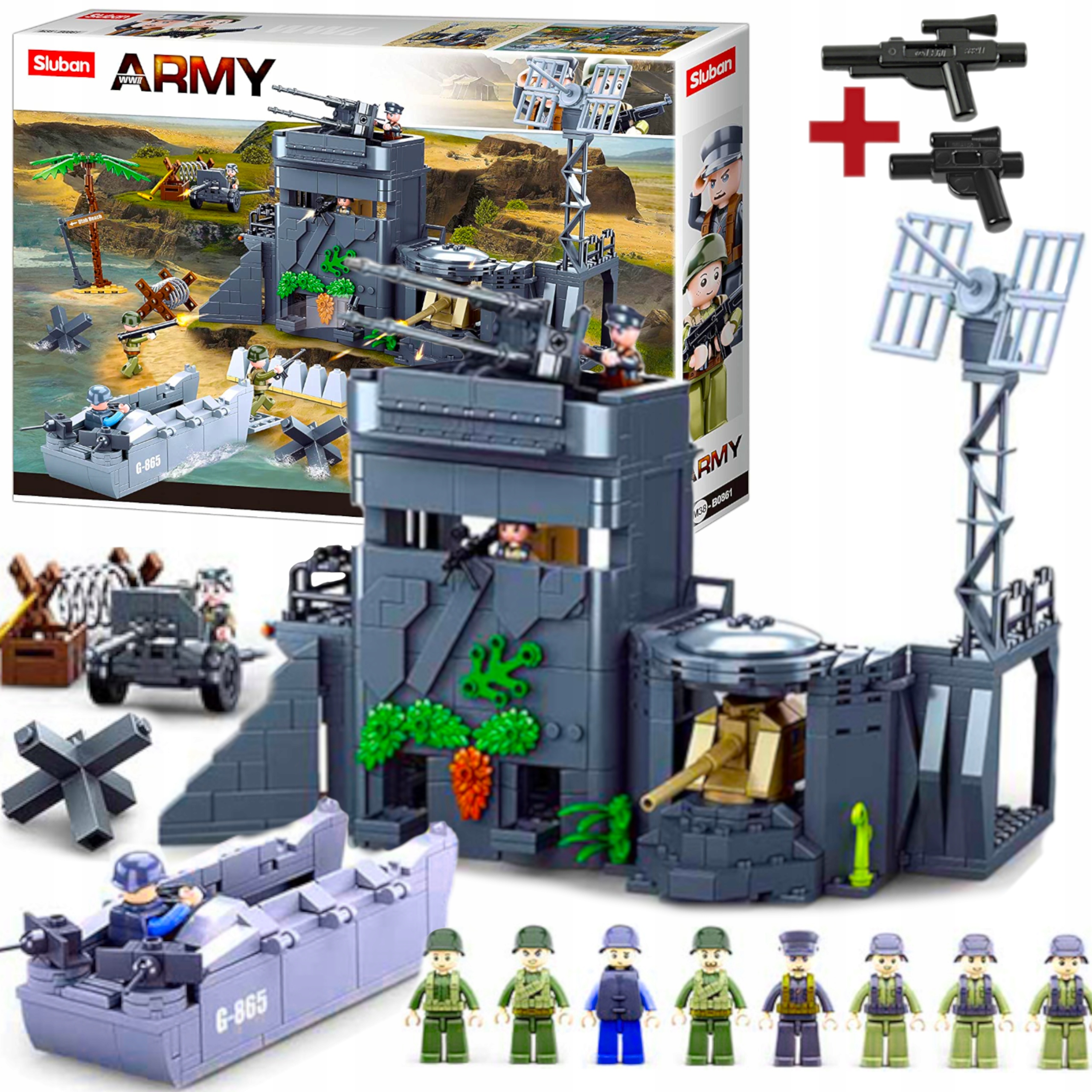 Stavebnice Atlantický Val D-Day Vojsko Bunkier Dělo Barka Motor Lego Zbraň