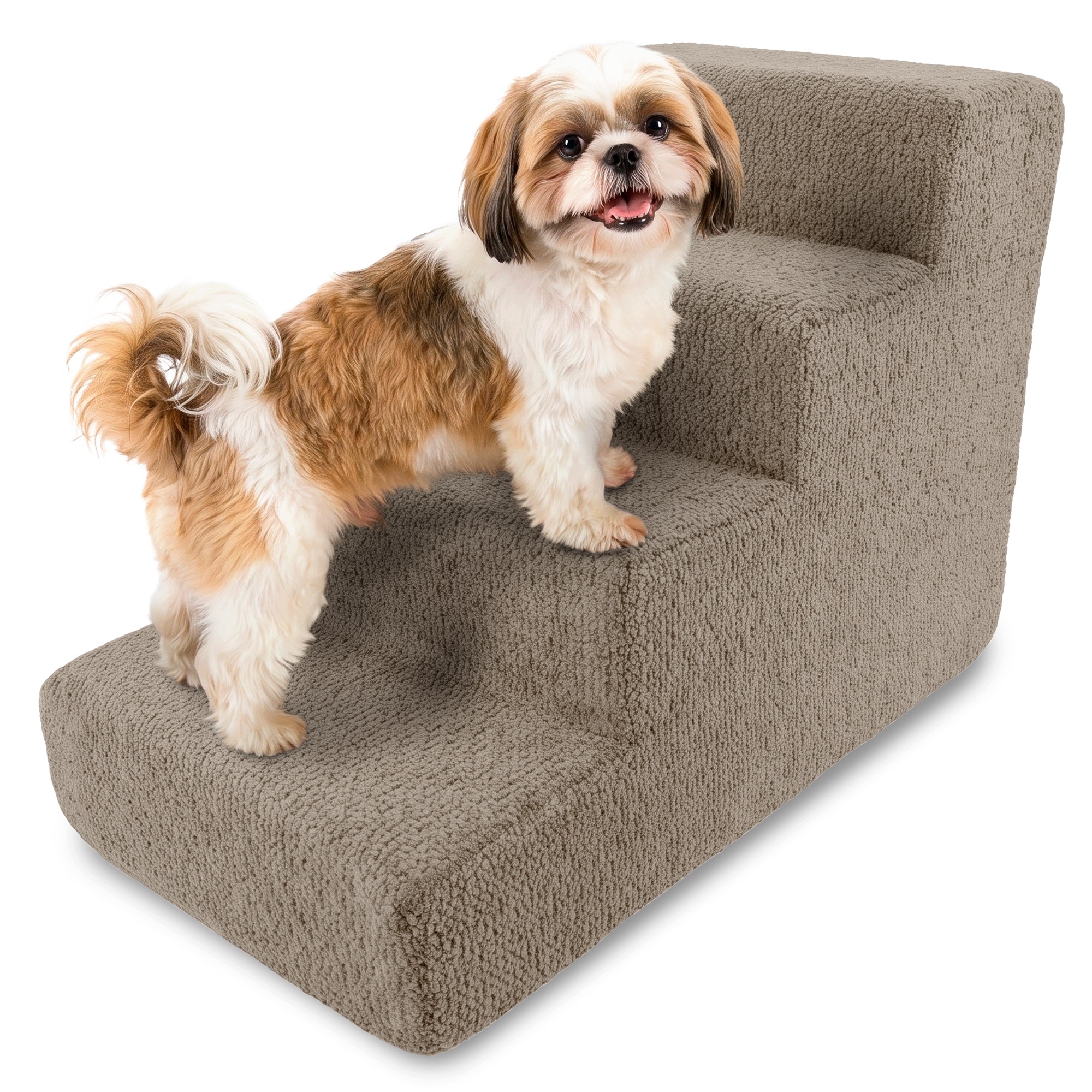 Schůdky Pro Psa Kočku 40 cm Boucle Béžová Taburet Rampa Do Postele 4 Stupně