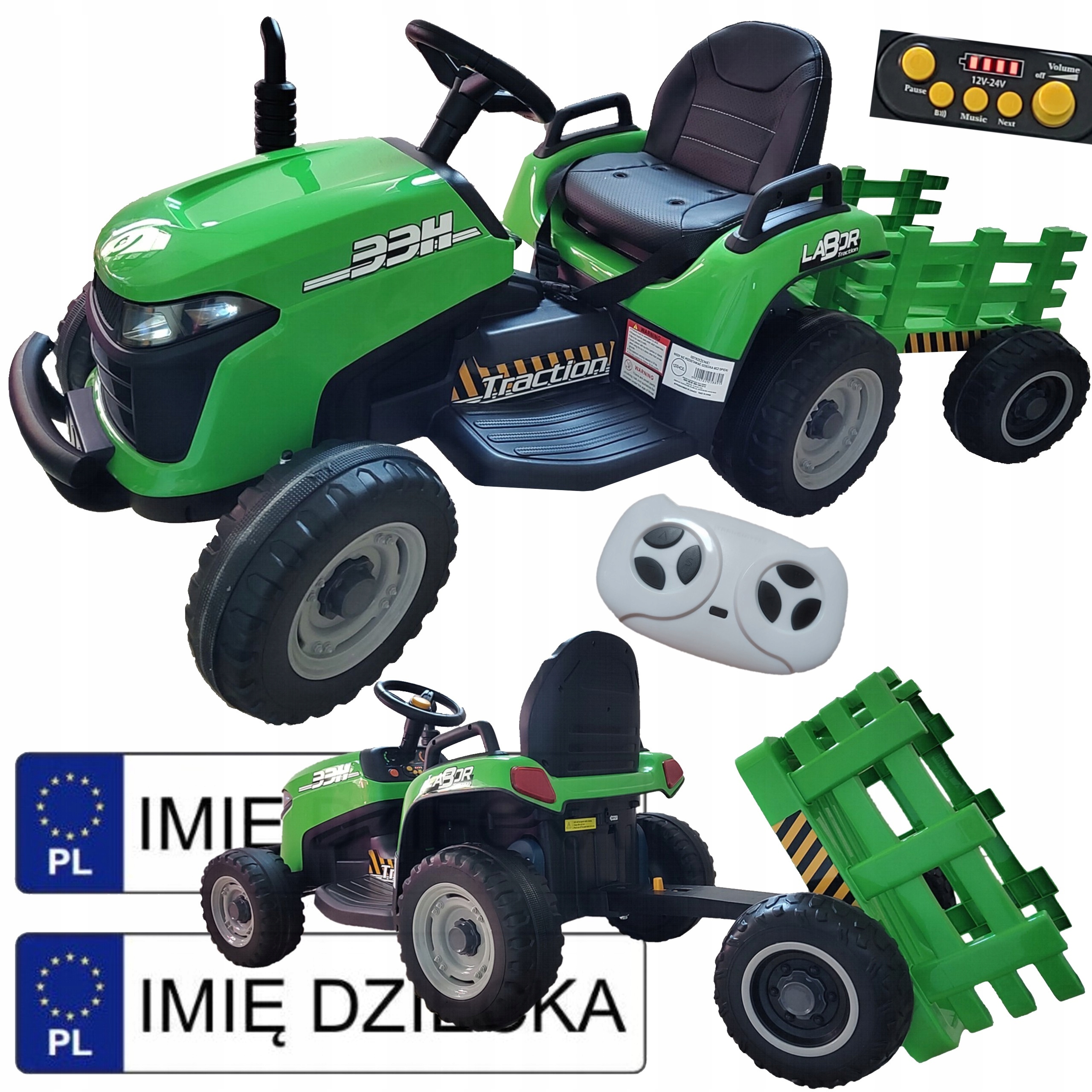 elektryczny traktor traktorek 2silniki 12V z przyczepą Pilot koło Eva skóra