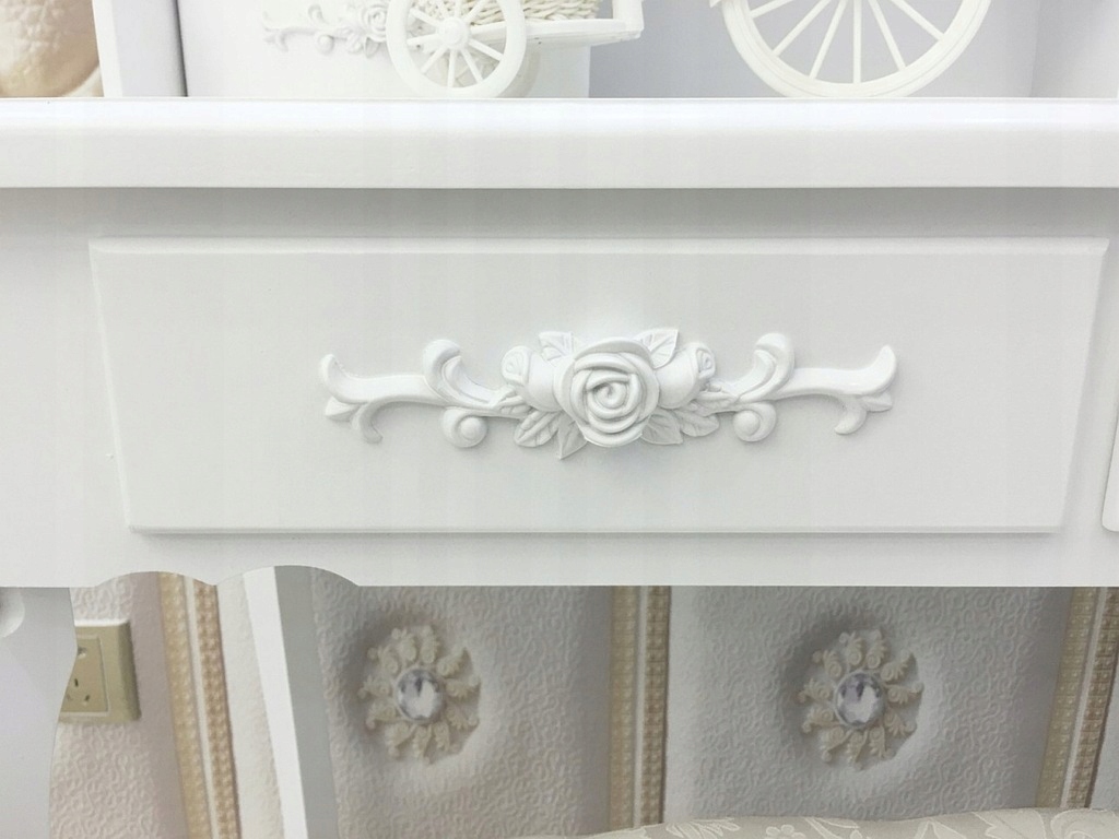 TOALETKA KOSMETYCZNA Z LUSTREM BIAŁA + TABORET Wysokość mebla 150 cm