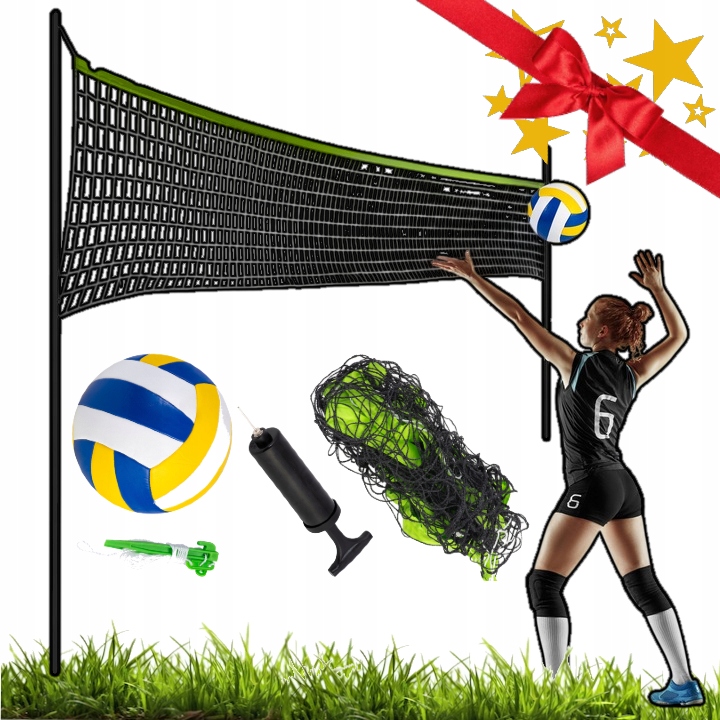 Zestaw Do Siatkówki Słupki Stelaż Siatka Piłka Badminton Domowa Ogrodowa