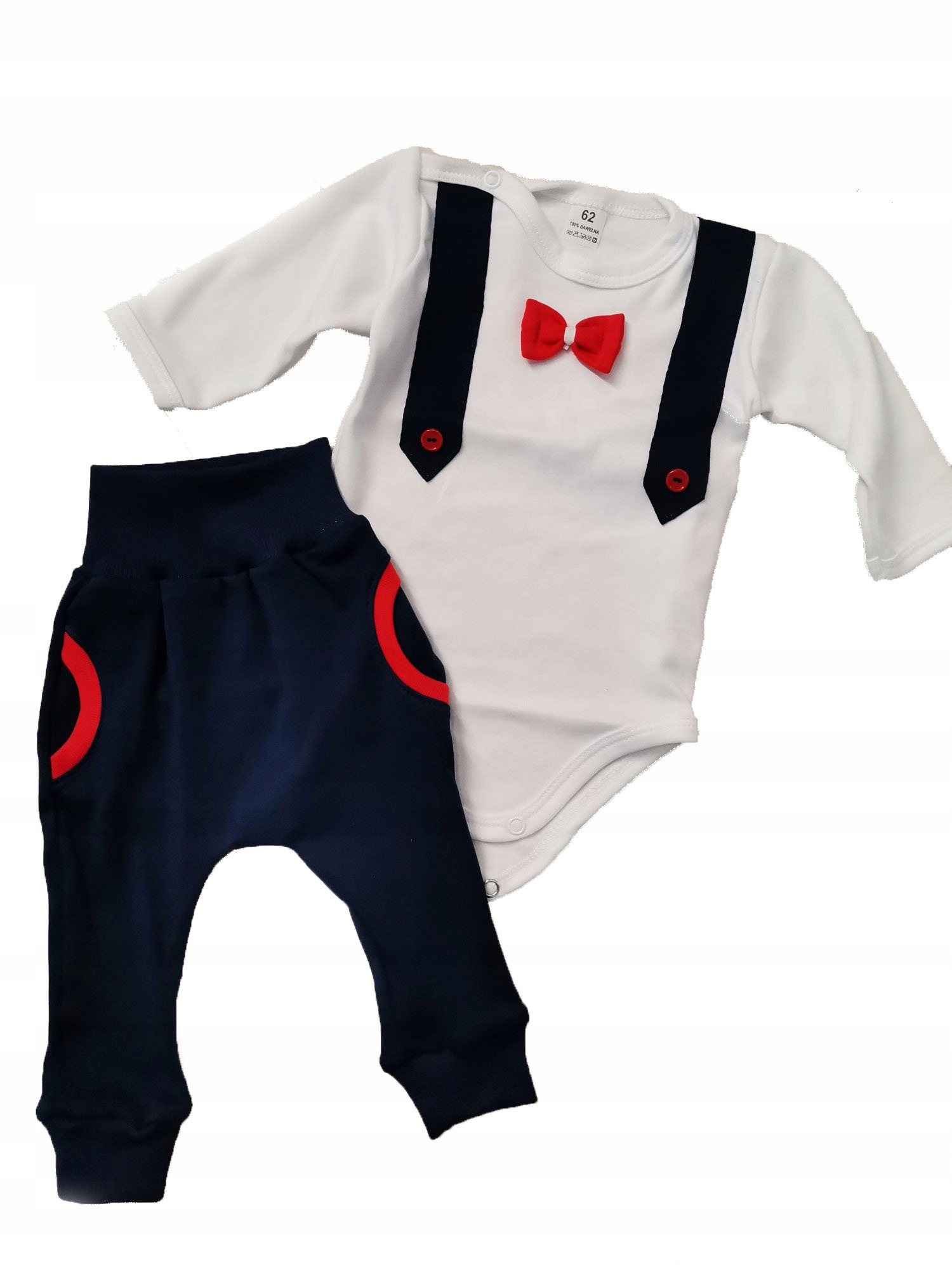 

Zestaw body mucha szelki spodnie Chrzest Roczek 92