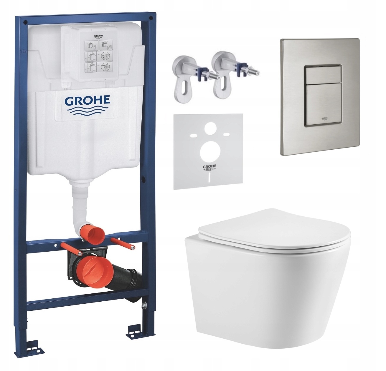 Podomietkový Wc set Grohe s miskou Elanta a tlačidlom nerezová oceľ mat