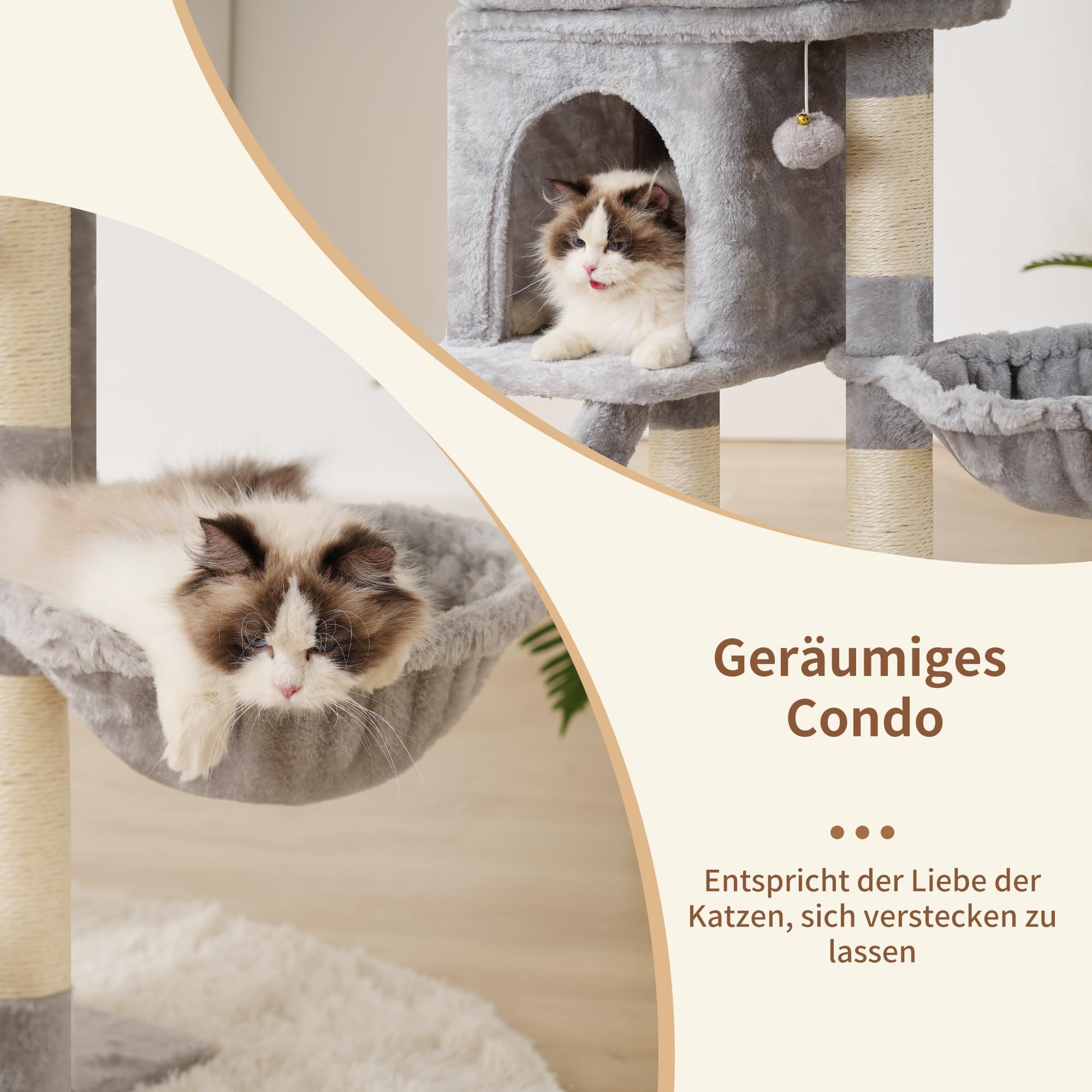 HEYBLY Drapak Dla Kota 75cm Z Platformą Jaskinią Hamakiem Drabinką Szary — miniatura 2
