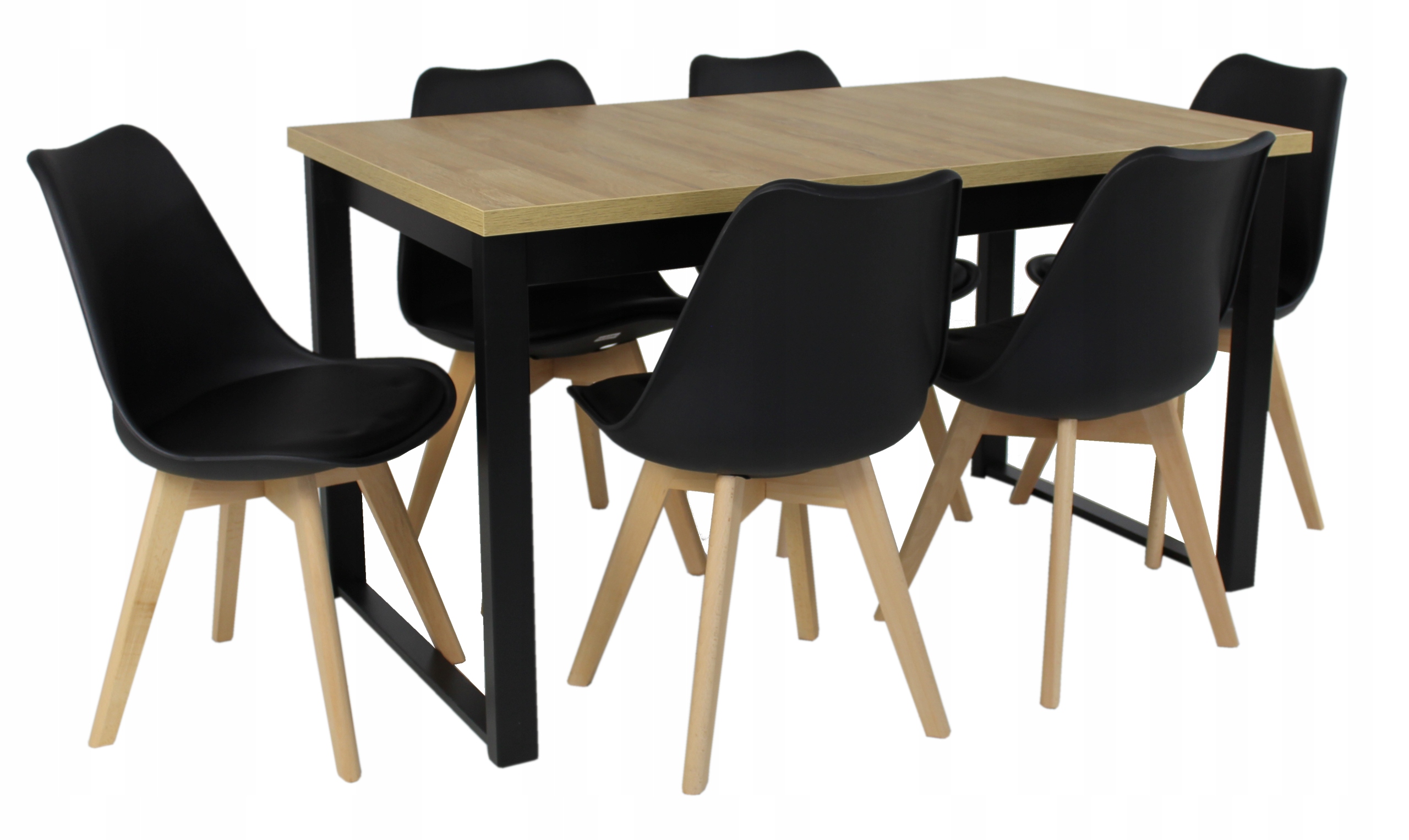rozkładany stół dąb LOFT + 6 krzeseł CZARNY/ buk