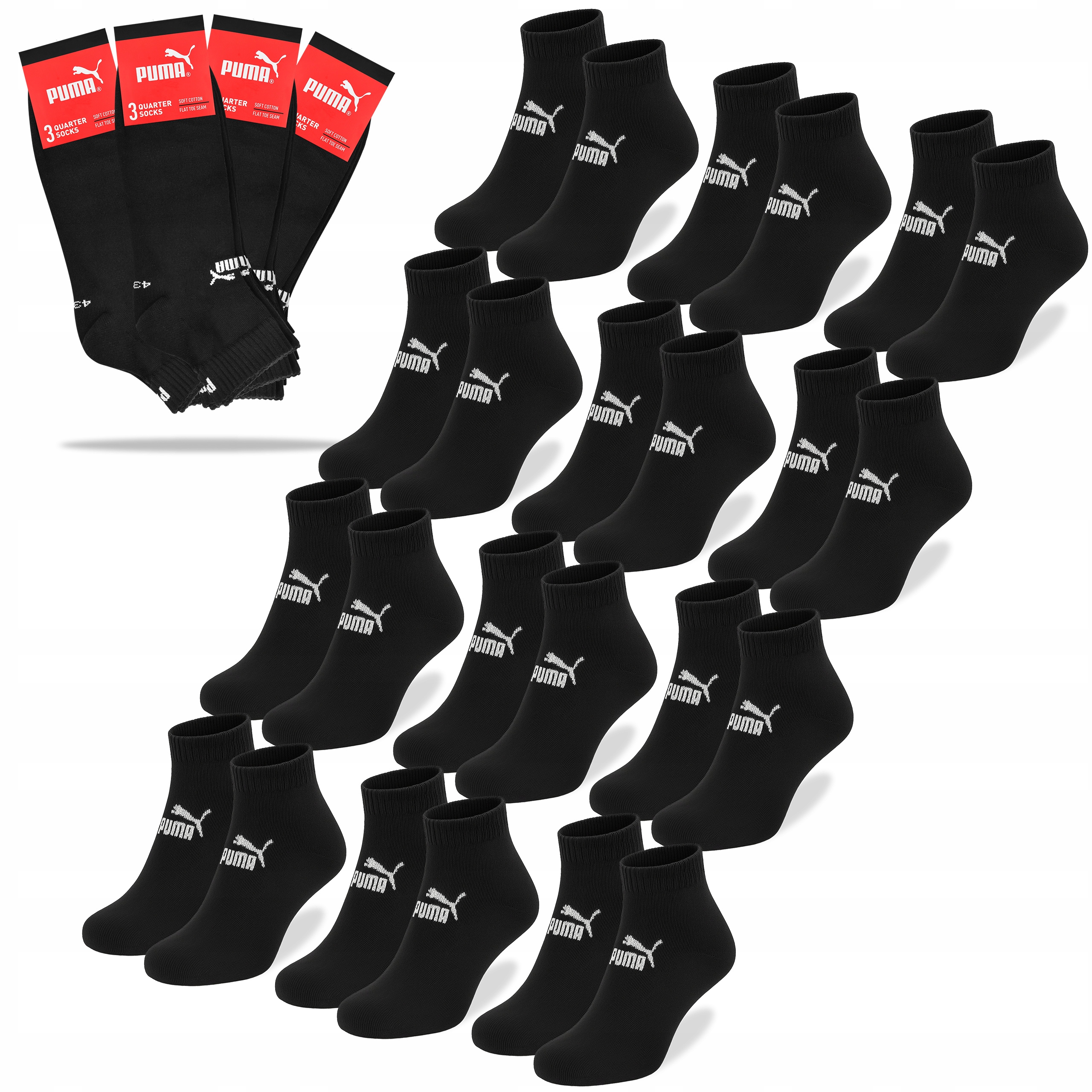 Puma Pánské Ponožky 3/4 Černé Bavlna 12 párů Velikost 35/38