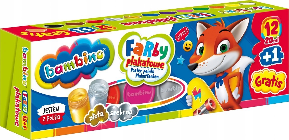 FARBY PLAKATOWE BAMBINO 12KOL + 1KOL GRATIS 20ML Kolor Wielokolorowy