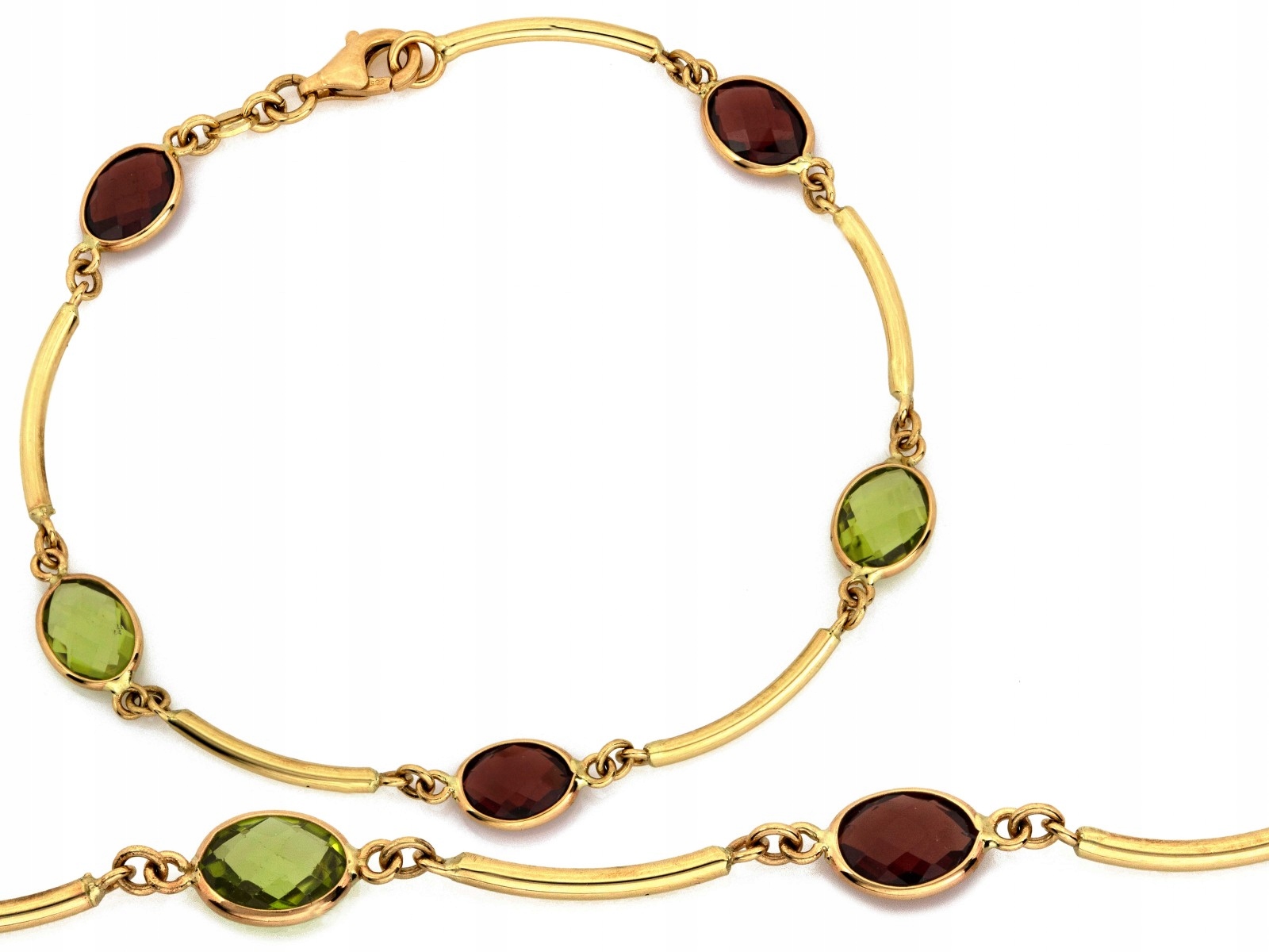 Zlatý náramek 585 s Granátovým Jablkem a olivínem, granátový 19 Cm Owale 4.95 g