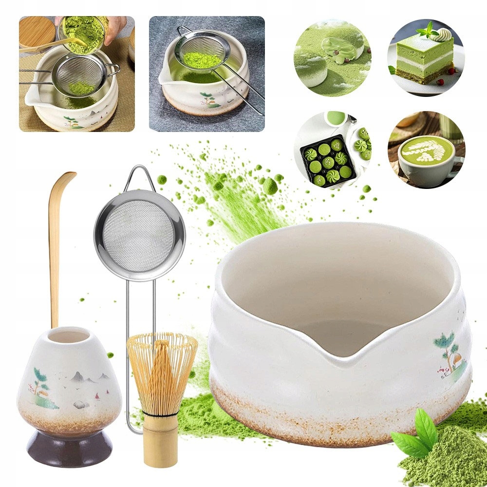 Keramická Sada Pro Matchu Bílá: Šálek, Metla, Lžíce, Podstavec