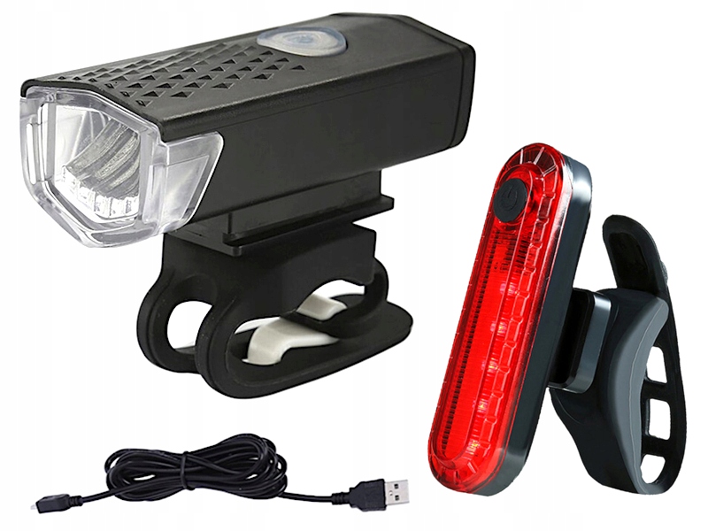 ZESTAW LAMPKI ROWEROWE LAMPKA LED USB 300 LM PRZÓD + TYŁ KOMPLET LAMPEK