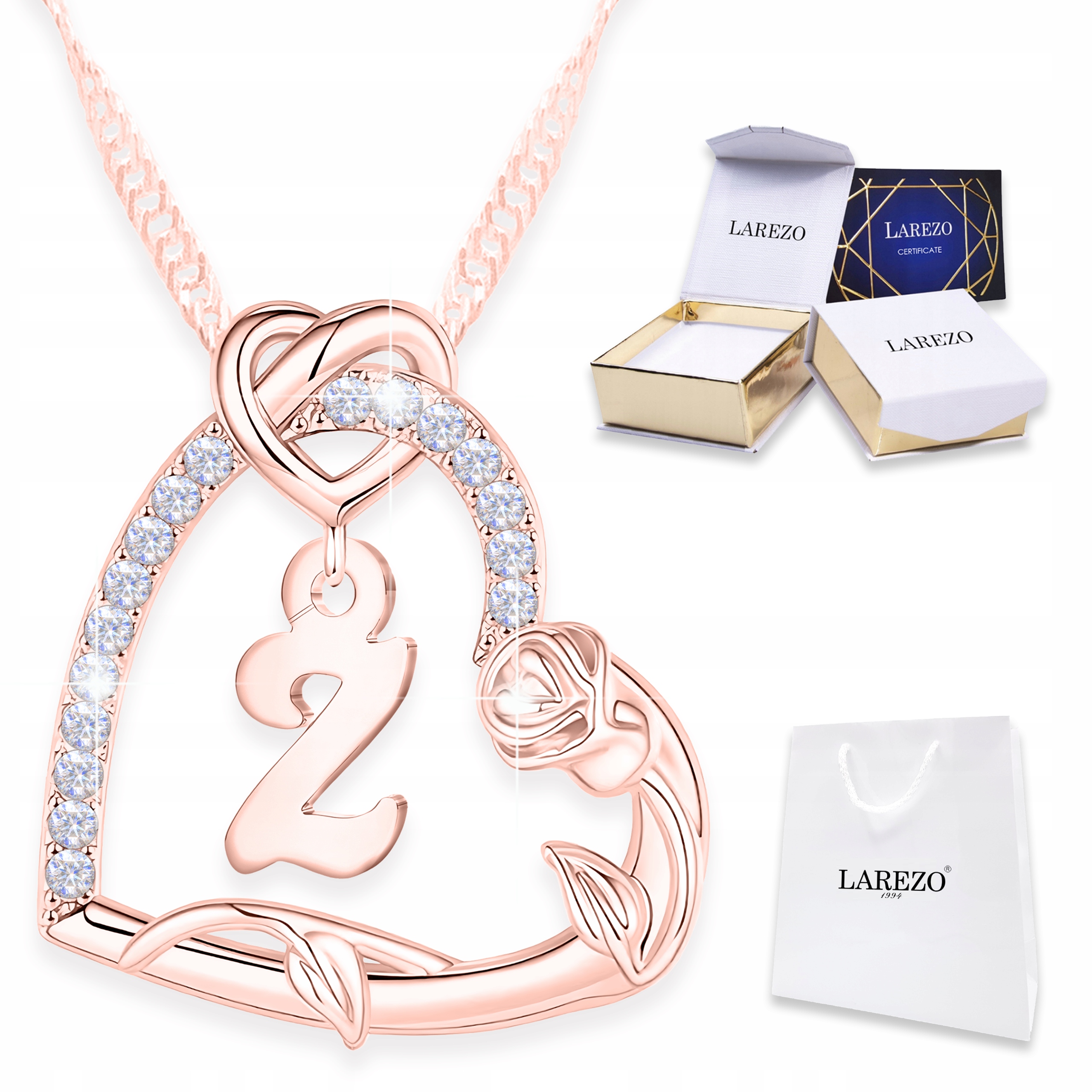 Náhrdelník Písmeno se srdcem Pozlacený Iniciál Růže Velké Písmeno S Stříbro 925