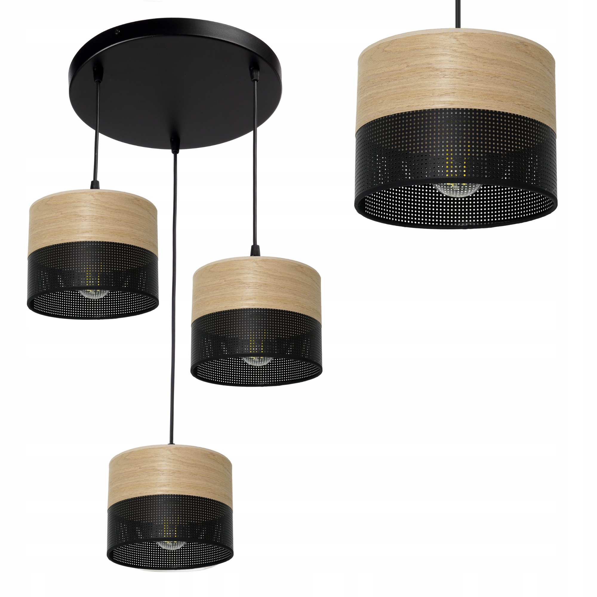 Závěsná Lampa Lustr Stínidlo S Otvory Dřevo E27 Led