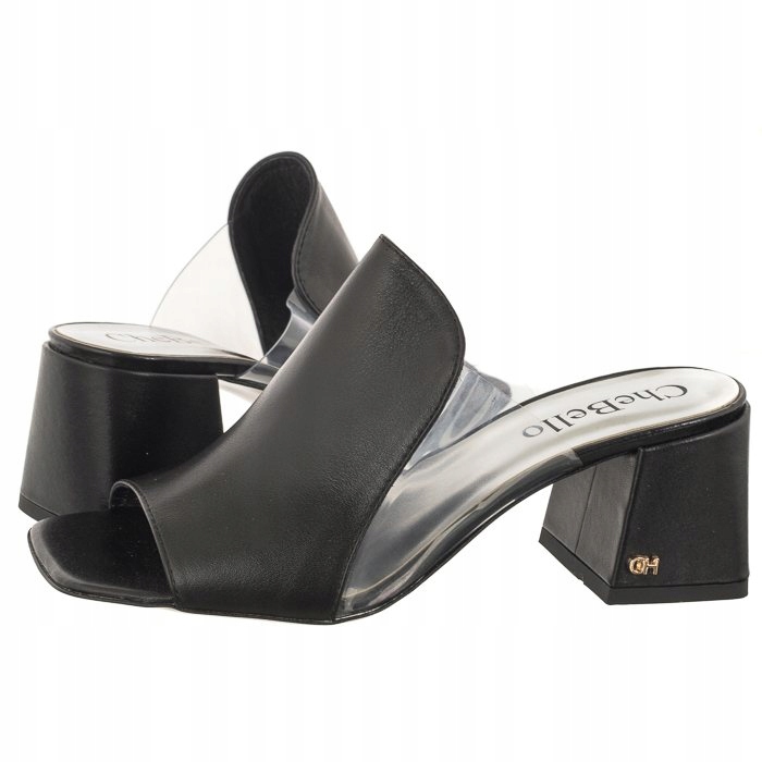 Buty Klapki na Obcasie CheBello Czarne 4096-407