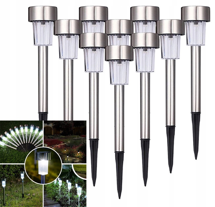 

Lampka ogrodowa Solarna inox wbijana Led Zimna x10