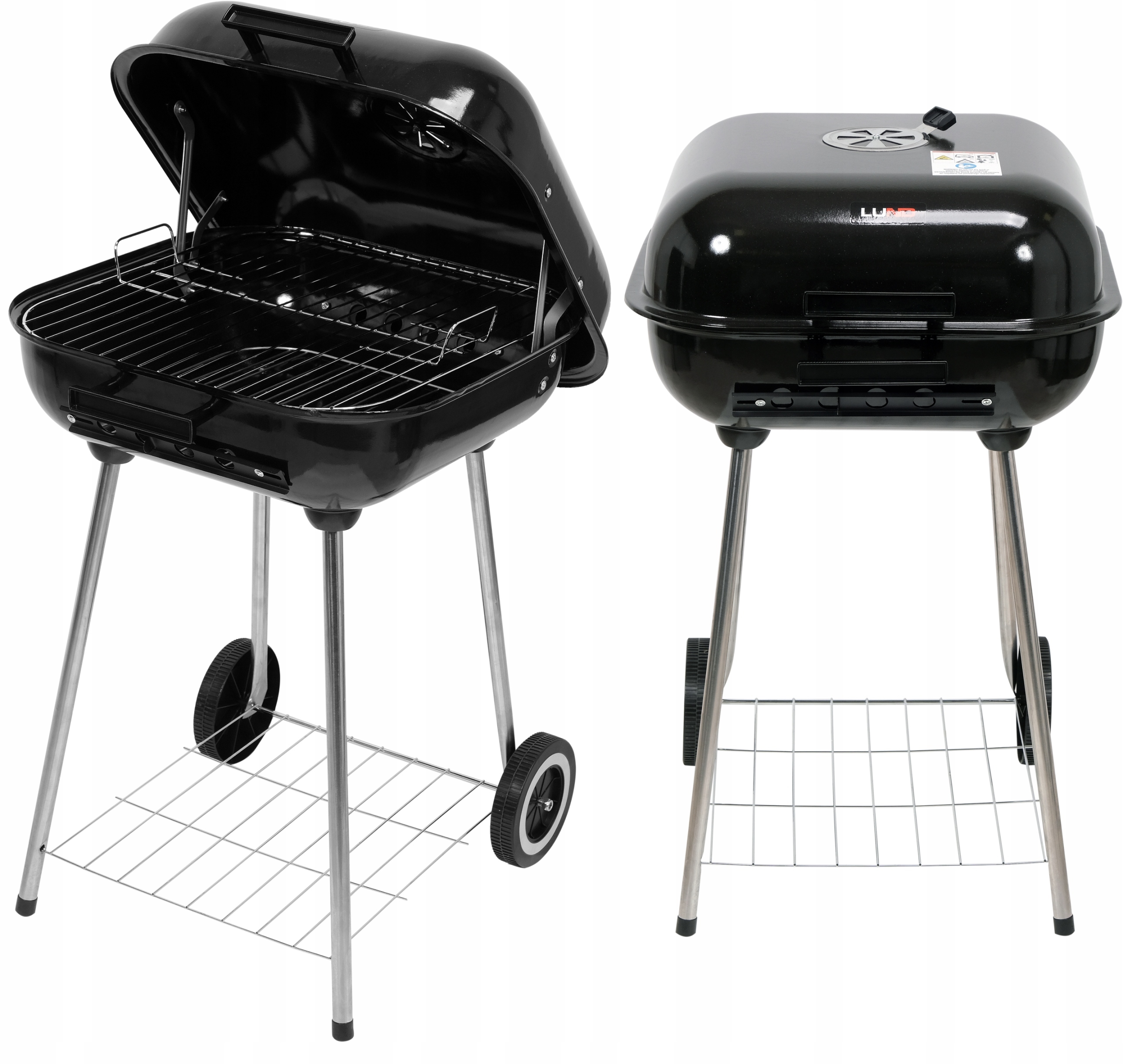 Grill Ogrodowy Węglowy Z Pokrywą Ruszt 45x40cm Kółka Pokrywa Lund