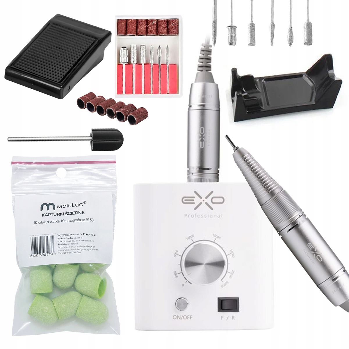Zestaw Frezarka Do Paznokci 40W manicure pedicure 10x Kapturki Nośnik