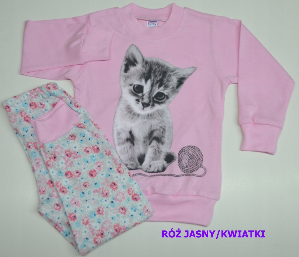 PIŻAMA BAWEŁNA KOTEK RÓŻ/KWIATKI R.110 SUTEX Rozmiar (new) 110 (105 - 110 cm)