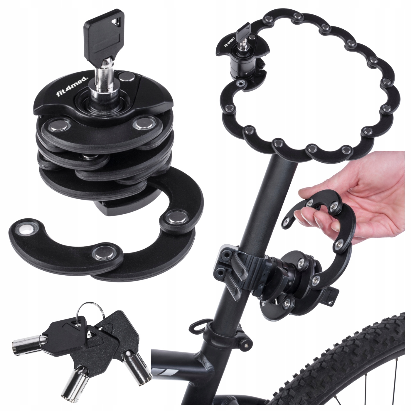 Zámek bezpečnostní zámek na kolo skládací U-Lock lehký pevný safe