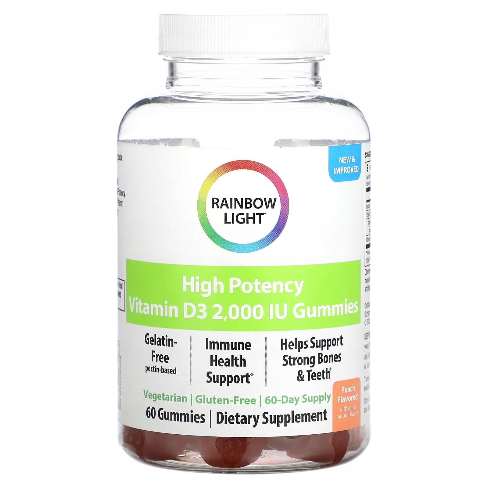 Rainbow Light, High Potency Vitamin D3, Peach, 2,000 IU, 60 Gummies ...