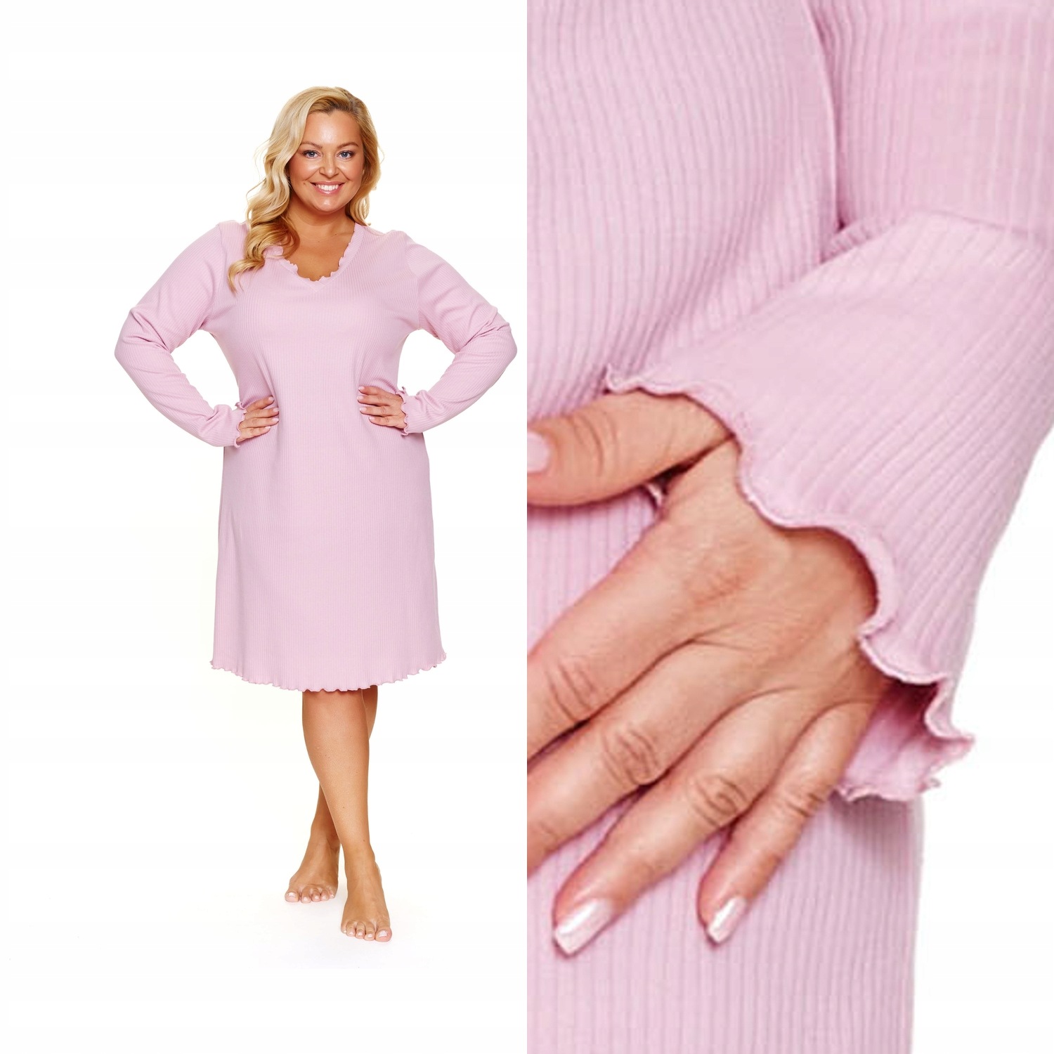 Košile noční Doctornap Tm 7325 papaya plus růžová žebrovaná košile 2XL