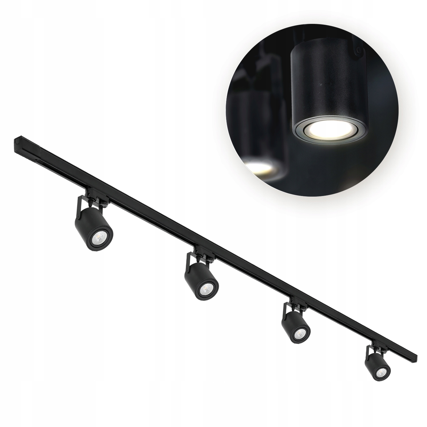3-fázový kolejnicový systém 4x reflektor na GU10 kolejnice 2 m, sada černá
